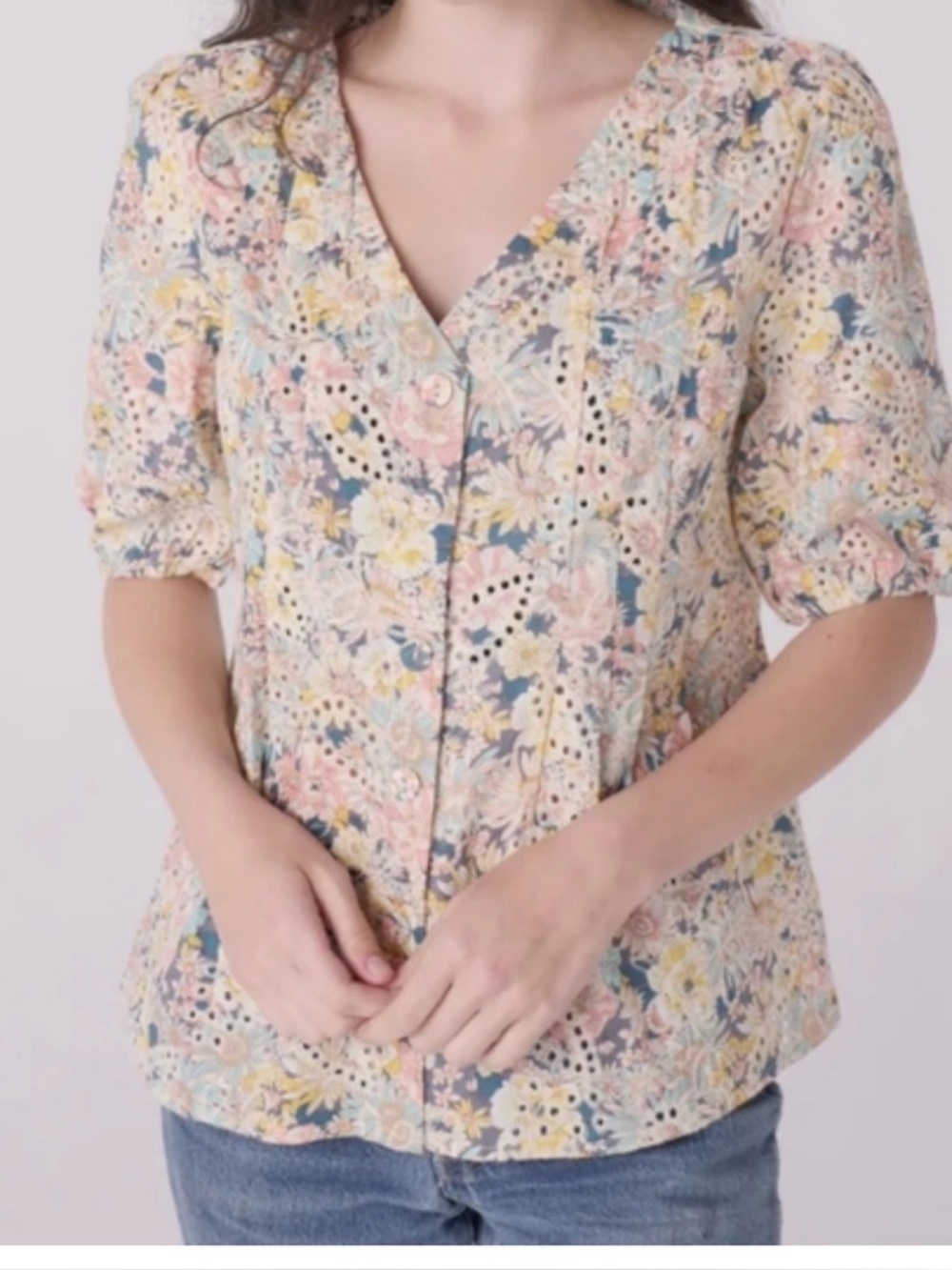 Solitaire Cottagecore Floral Eyelet Cotton Top